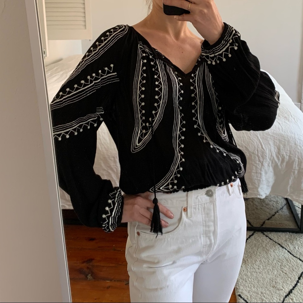 Tularosa Black and White Peasant Blouse